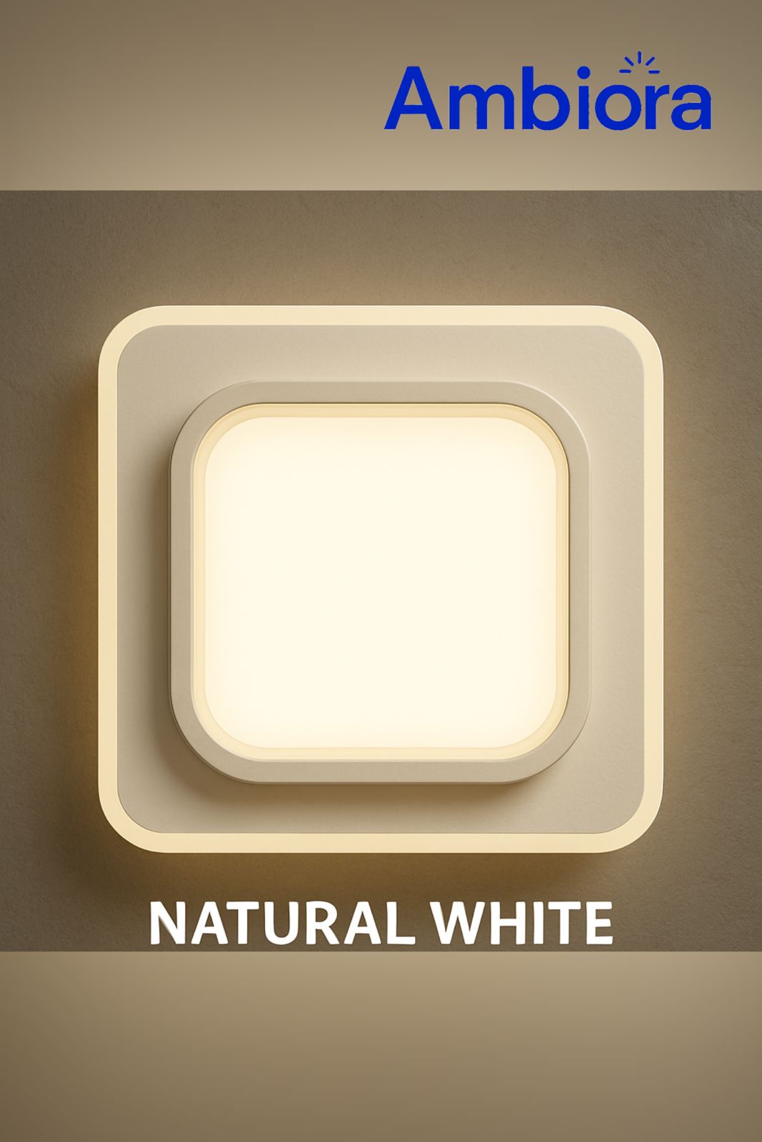 Ambiora LED Ceiling Light 50W – White Square Panel, 3 Color Modes, Eye Protection, CRI ≥97, 20cm for Bedroom | Study room | Corridor