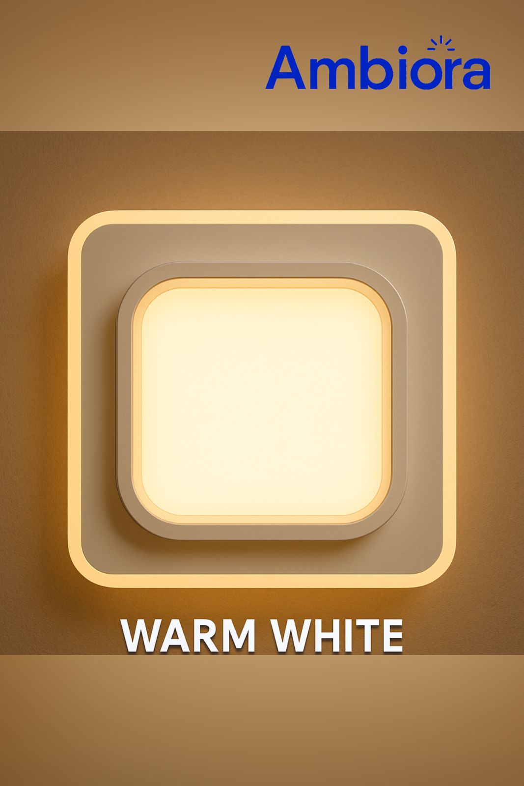 Ambiora LED Ceiling Light 50W – White Square Panel, 3 Color Modes, Eye Protection, CRI ≥97, 20cm for Bedroom | Study room | Corridor